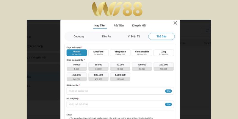 Nạp tiền bằng thẻ cào dễ dàng
